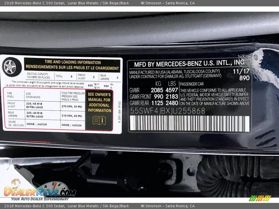 2018 Mercedes-Benz C 300 Sedan Lunar Blue Metallic / Silk Beige/Black Photo #33