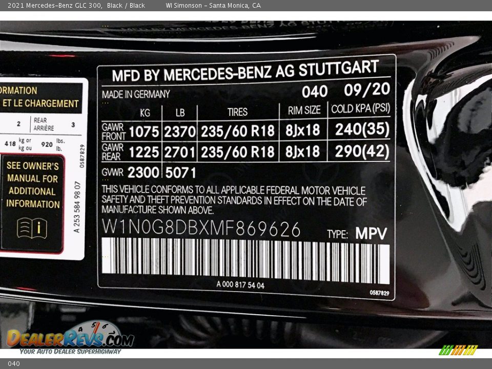 Mercedes-Benz Color Code 040 Black