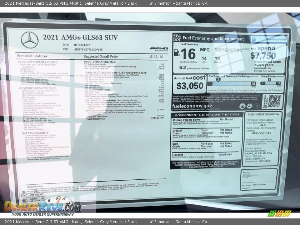 2021 Mercedes-Benz GLS 63 AMG 4Matic Window Sticker Photo #10