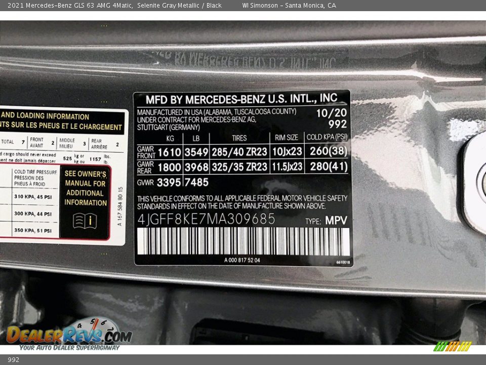 Mercedes-Benz Color Code 992 Selenite Gray Metallic