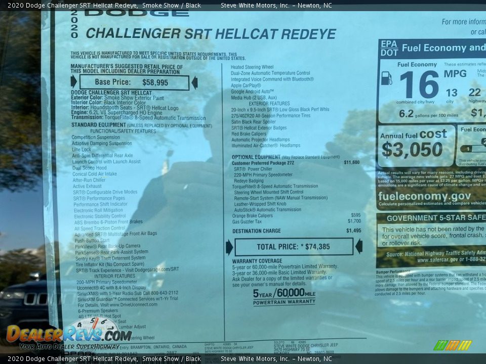 2020 Dodge Challenger SRT Hellcat Redeye Window Sticker Photo #27