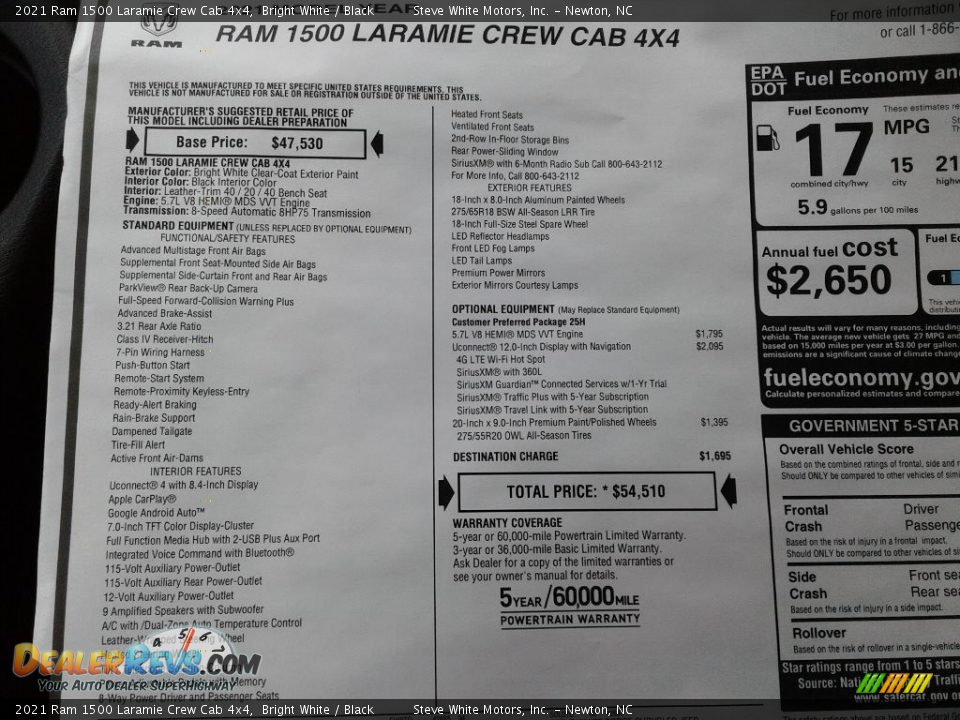 2021 Ram 1500 Laramie Crew Cab 4x4 Window Sticker Photo #30