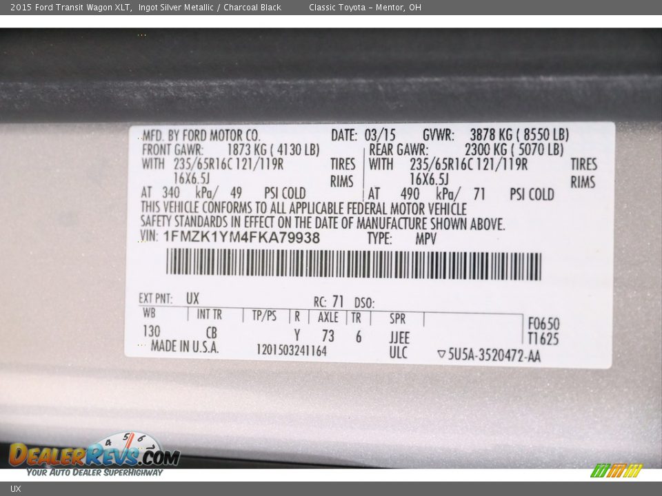 Ford Color Code UX Ingot Silver Metallic