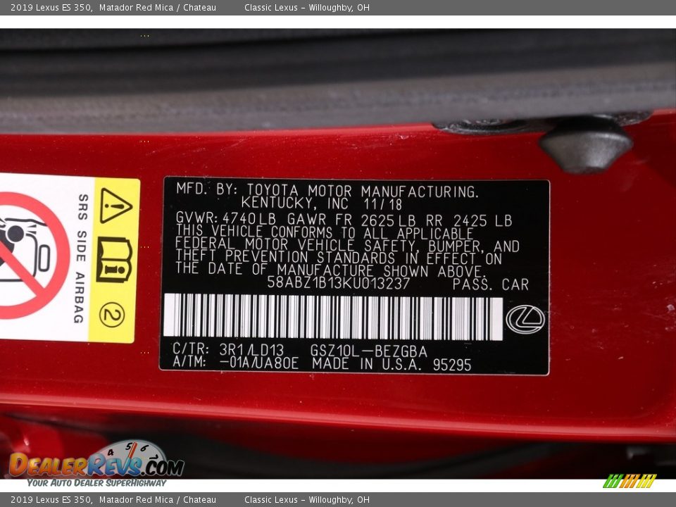 2019 Lexus ES 350 Matador Red Mica / Chateau Photo #22