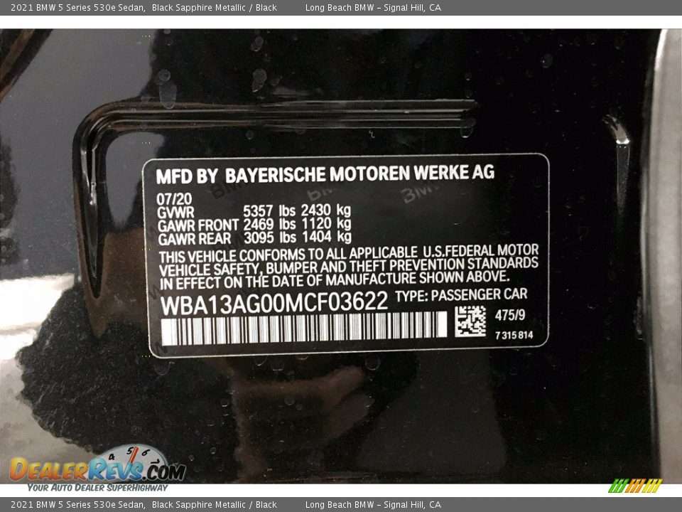 2021 BMW 5 Series 530e Sedan Black Sapphire Metallic / Black Photo #18