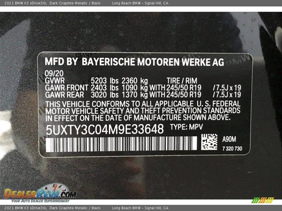 2021 BMW X3 sDrive30i Dark Graphite Metallic / Black Photo #18