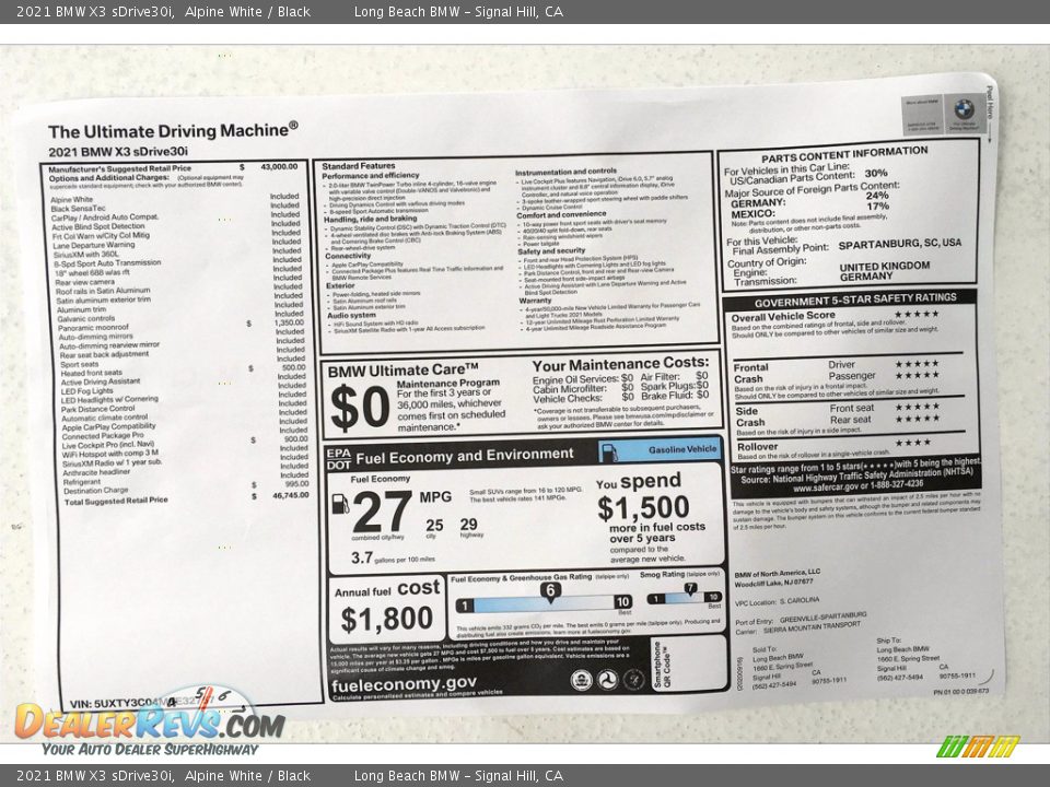 2021 BMW X3 sDrive30i Alpine White / Black Photo #17