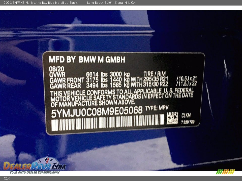 BMW Color Code C1K Marina Bay Blue Metallic