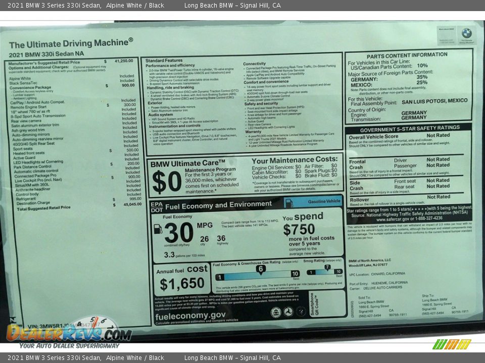 2021 BMW 3 Series 330i Sedan Window Sticker Photo #17