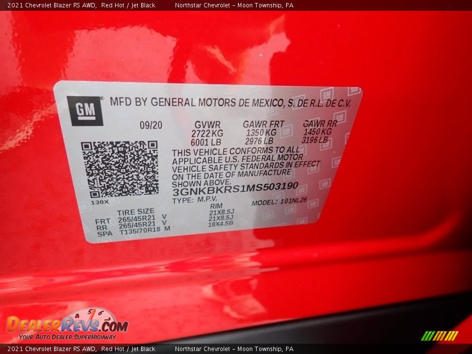 2021 Chevrolet Blazer RS AWD Red Hot / Jet Black Photo #17