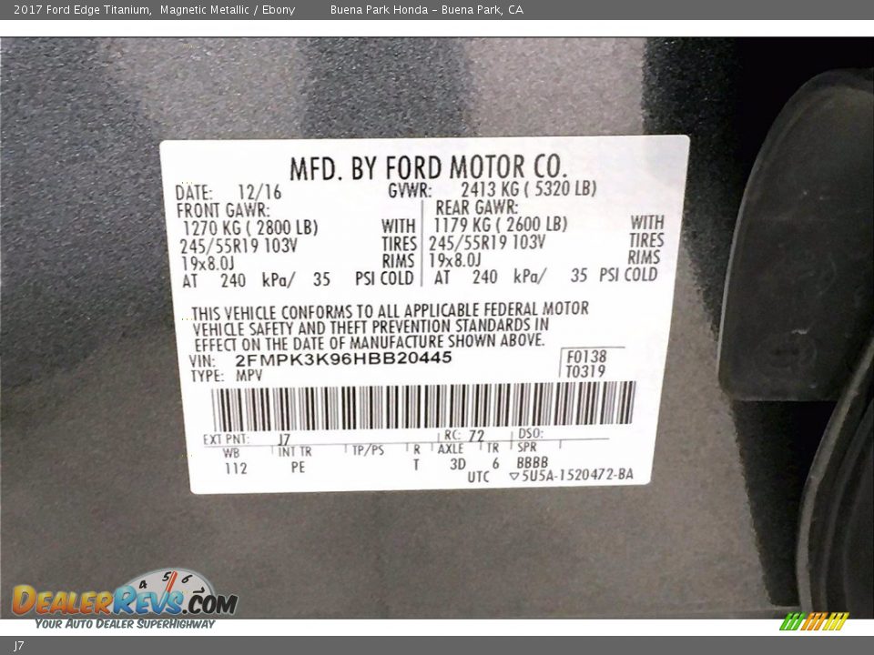 Ford Color Code J7 Magnetic Metallic