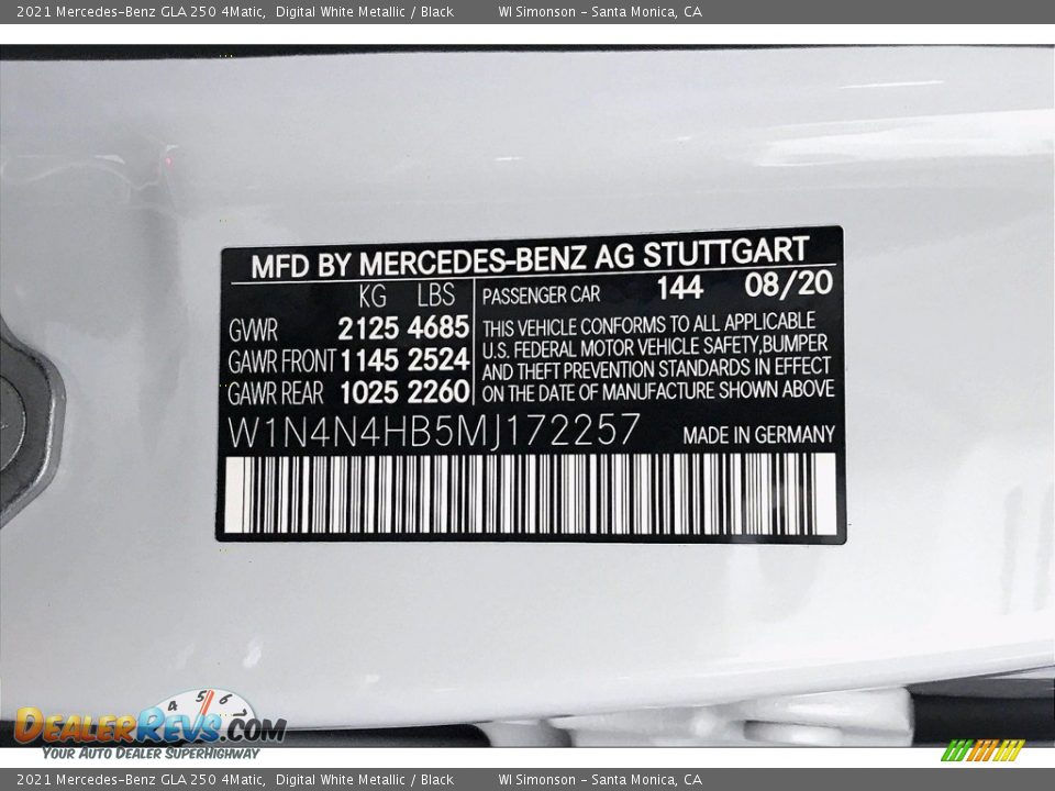 2021 Mercedes-Benz GLA 250 4Matic Digital White Metallic / Black Photo #11