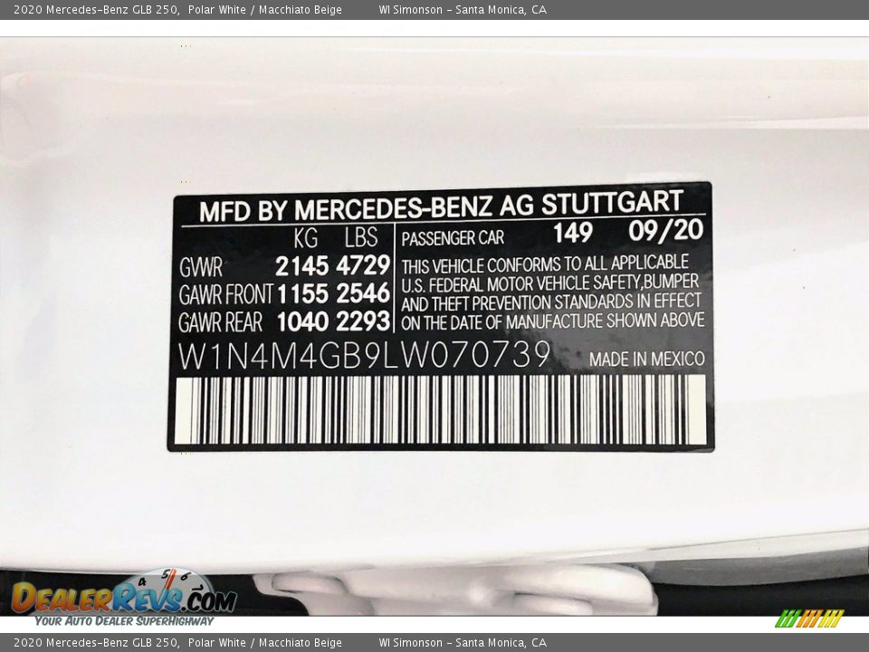 2020 Mercedes-Benz GLB 250 Polar White / Macchiato Beige Photo #11