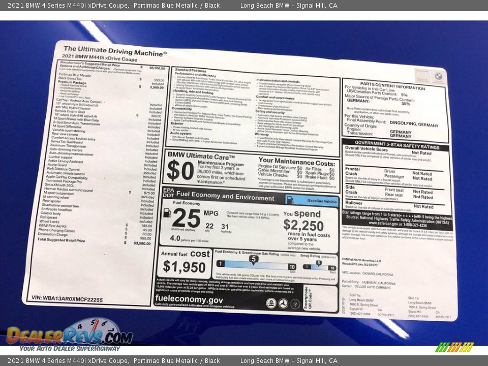 2021 BMW 4 Series M440i xDrive Coupe Window Sticker Photo #17