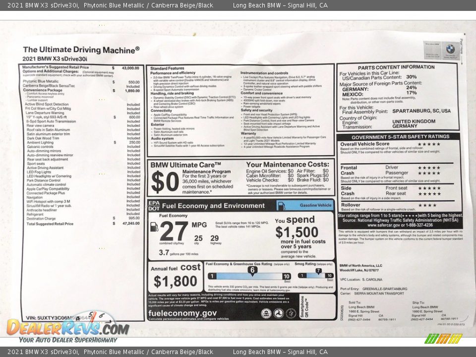 2021 BMW X3 sDrive30i Window Sticker Photo #17