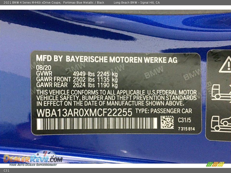 BMW Color Code C31 Portimao Blue Metallic