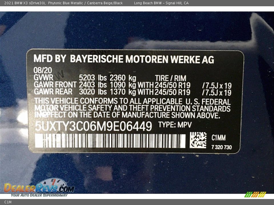 BMW Color Code C1M Phytonic Blue Metallic