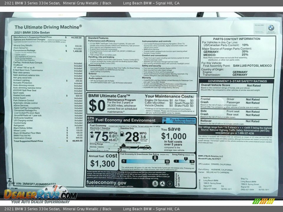 2021 BMW 3 Series 330e Sedan Window Sticker Photo #17