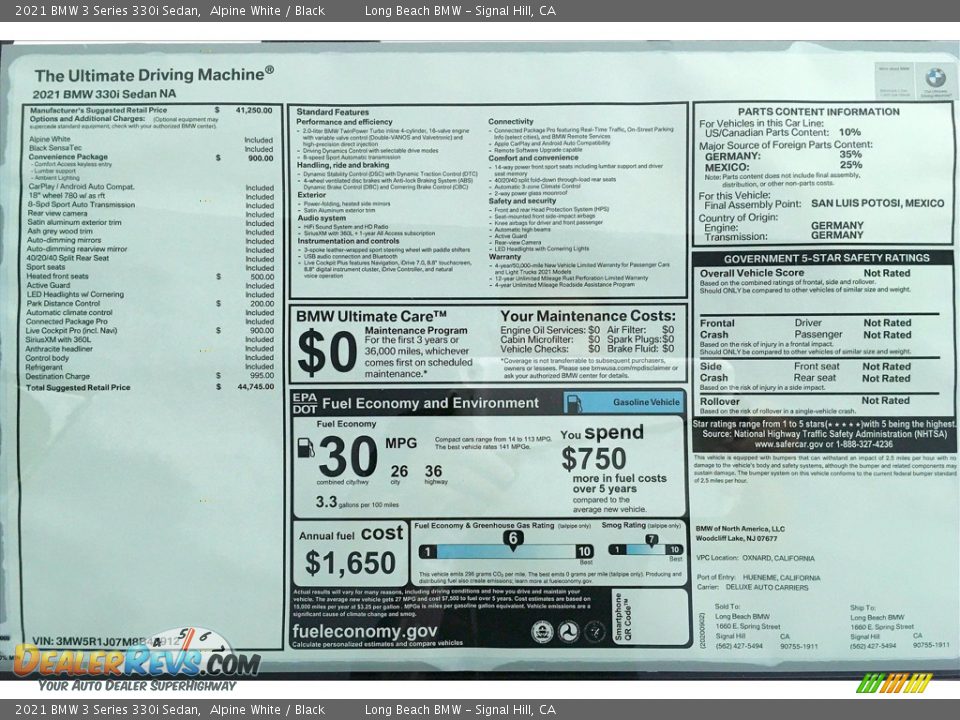 2021 BMW 3 Series 330i Sedan Window Sticker Photo #17