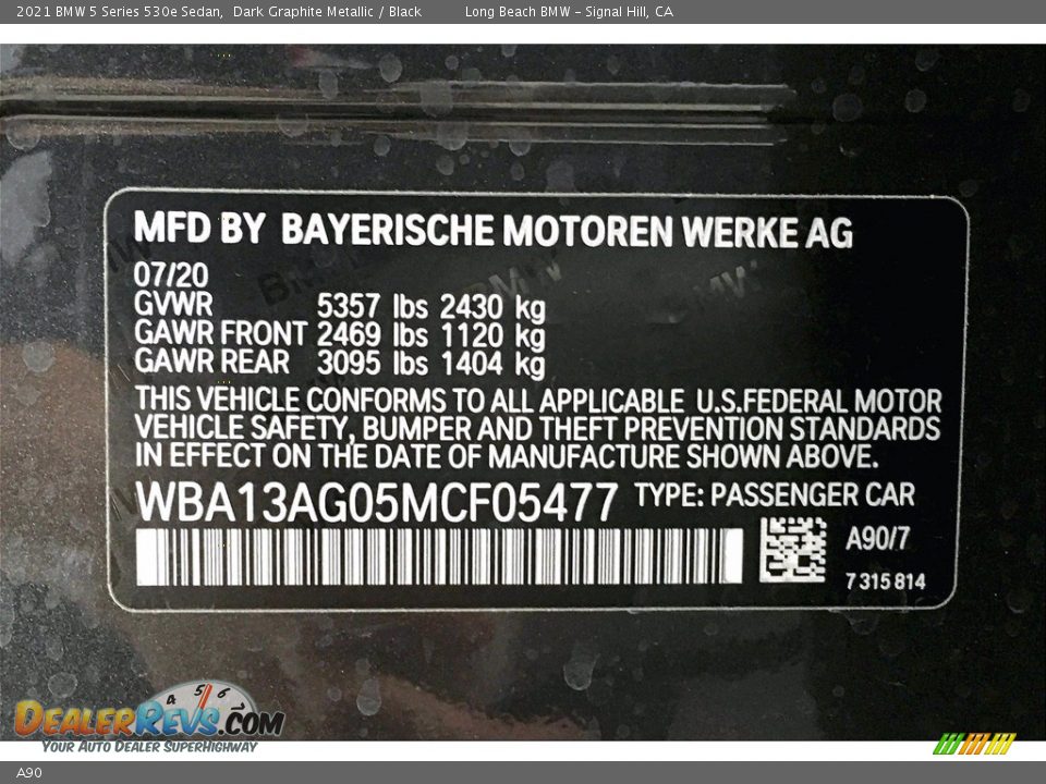 BMW Color Code A90 Dark Graphite Metallic