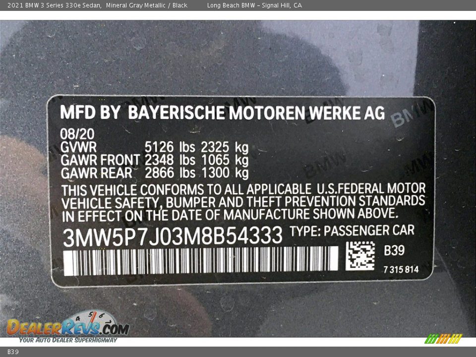 BMW Color Code B39 Mineral Gray Metallic