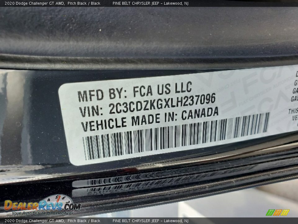 2020 Dodge Challenger GT AWD Pitch Black / Black Photo #13