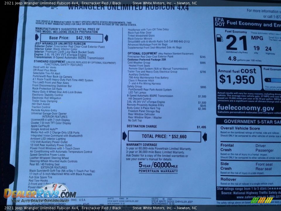 2021 Jeep Wrangler Unlimited Rubicon 4x4 Window Sticker Photo #27