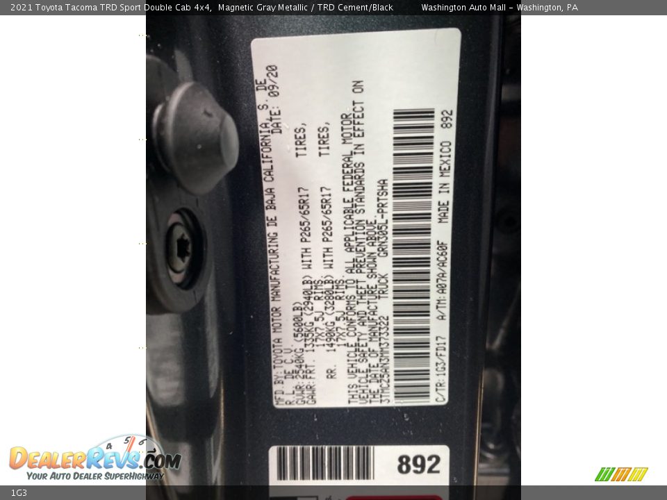 Toyota Color Code 1G3 Magnetic Gray Metallic