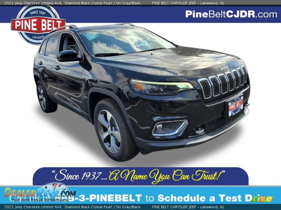 2021 Jeep Cherokee Limited 4x4 Diamond Black Crystal Pearl / Ski Gray/Black Photo #1