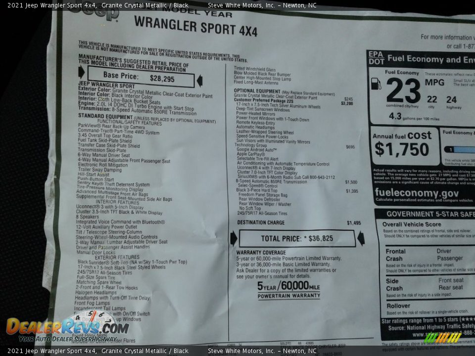 2021 Jeep Wrangler Sport 4x4 Window Sticker Photo #24
