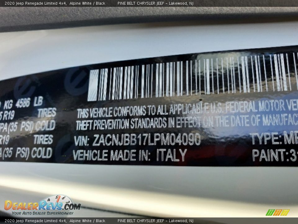 2020 Jeep Renegade Limited 4x4 Alpine White / Black Photo #13
