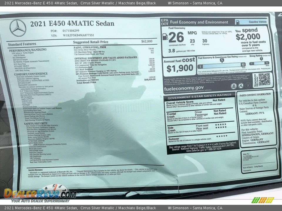 2021 Mercedes-Benz E 450 4Matic Sedan Window Sticker Photo #11