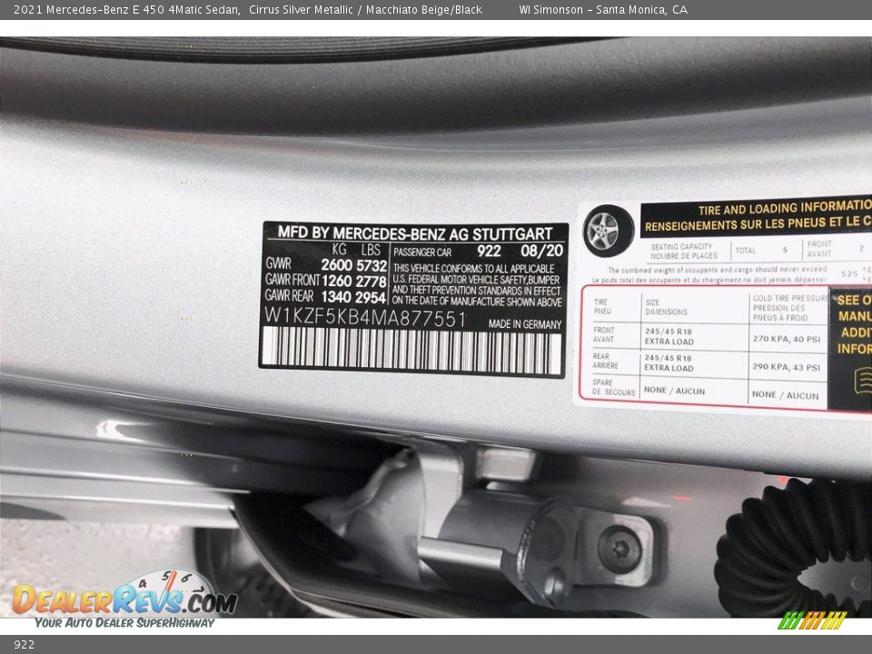 Mercedes-Benz Color Code 922 Cirrus Silver Metallic