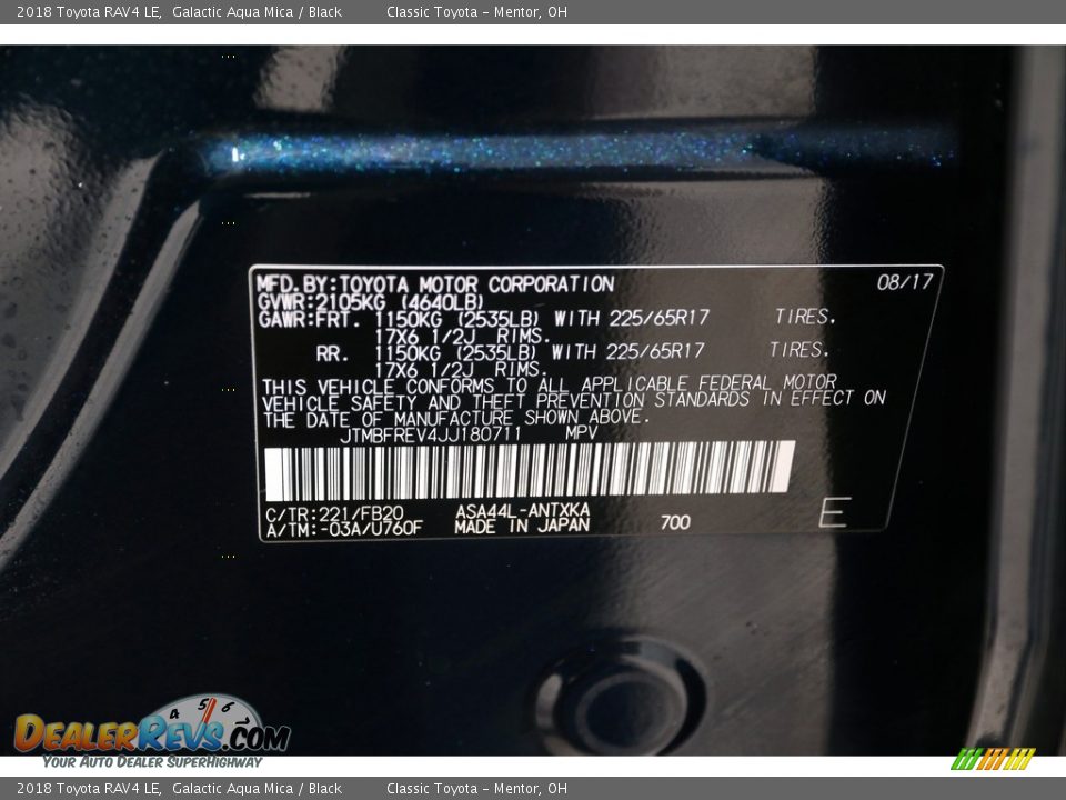 2018 Toyota RAV4 LE Galactic Aqua Mica / Black Photo #19