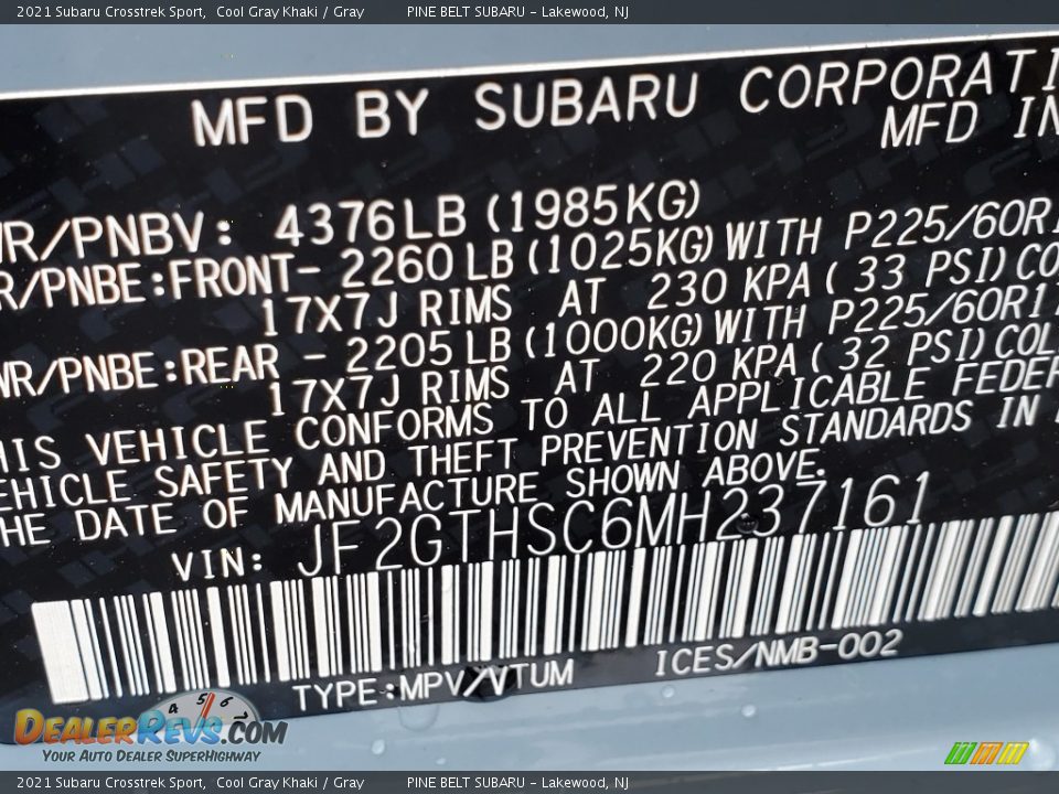 2021 Subaru Crosstrek Sport Cool Gray Khaki / Gray Photo #13