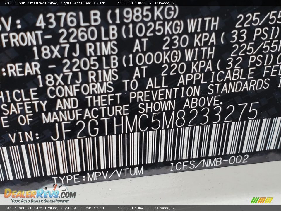 2021 Subaru Crosstrek Limited Crystal White Pearl / Black Photo #13