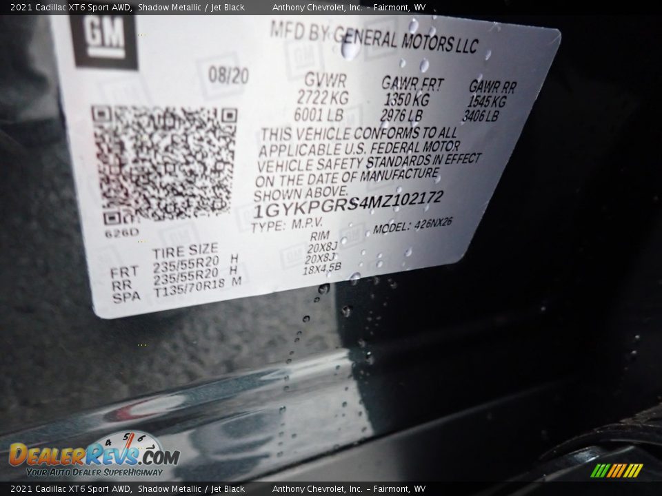 2021 Cadillac XT6 Sport AWD Shadow Metallic / Jet Black Photo #13