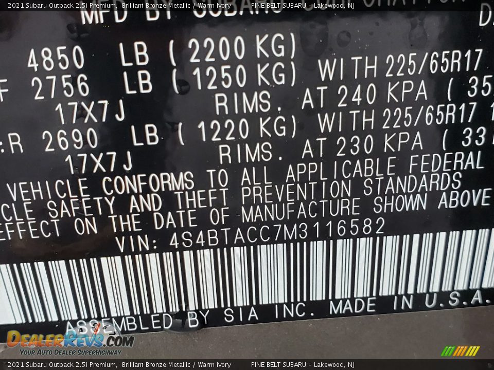 2021 Subaru Outback 2.5i Premium Brilliant Bronze Metallic / Warm Ivory Photo #13