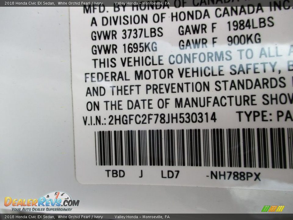 2018 Honda Civic EX Sedan White Orchid Pearl / Ivory Photo #19