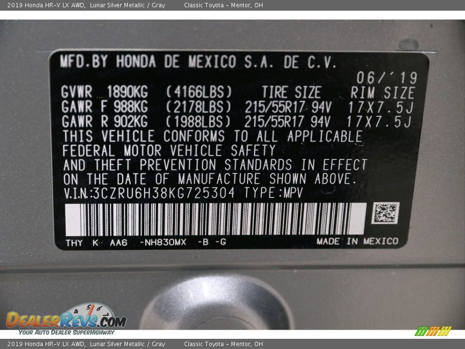 2019 Honda HR-V LX AWD Lunar Silver Metallic / Gray Photo #22