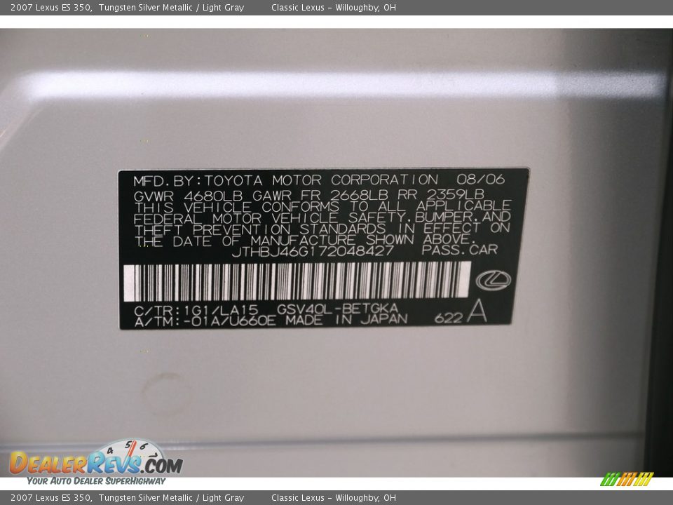 2007 Lexus ES 350 Tungsten Silver Metallic / Light Gray Photo #24