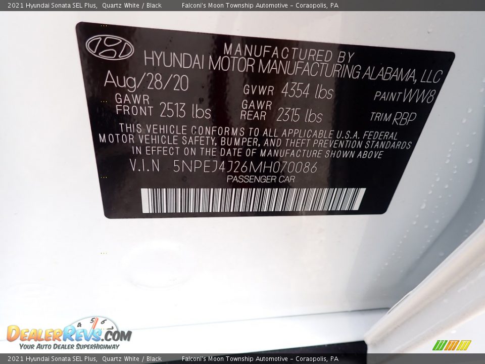 2021 Hyundai Sonata SEL Plus Quartz White / Black Photo #12