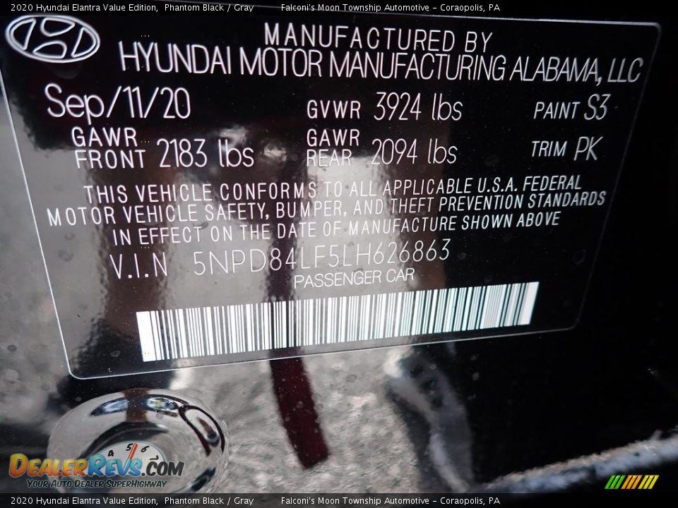 2020 Hyundai Elantra Value Edition Phantom Black / Gray Photo #12