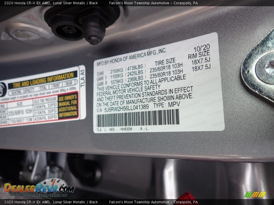2020 Honda CR-V EX AWD Lunar Silver Metallic / Black Photo #12