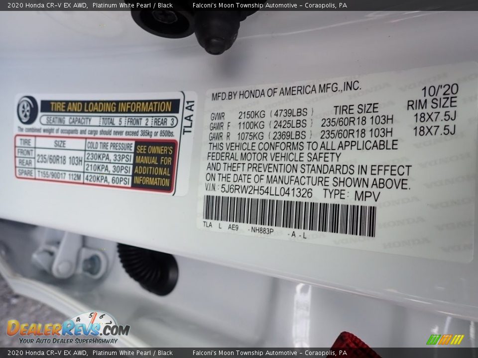 2020 Honda CR-V EX AWD Platinum White Pearl / Black Photo #12