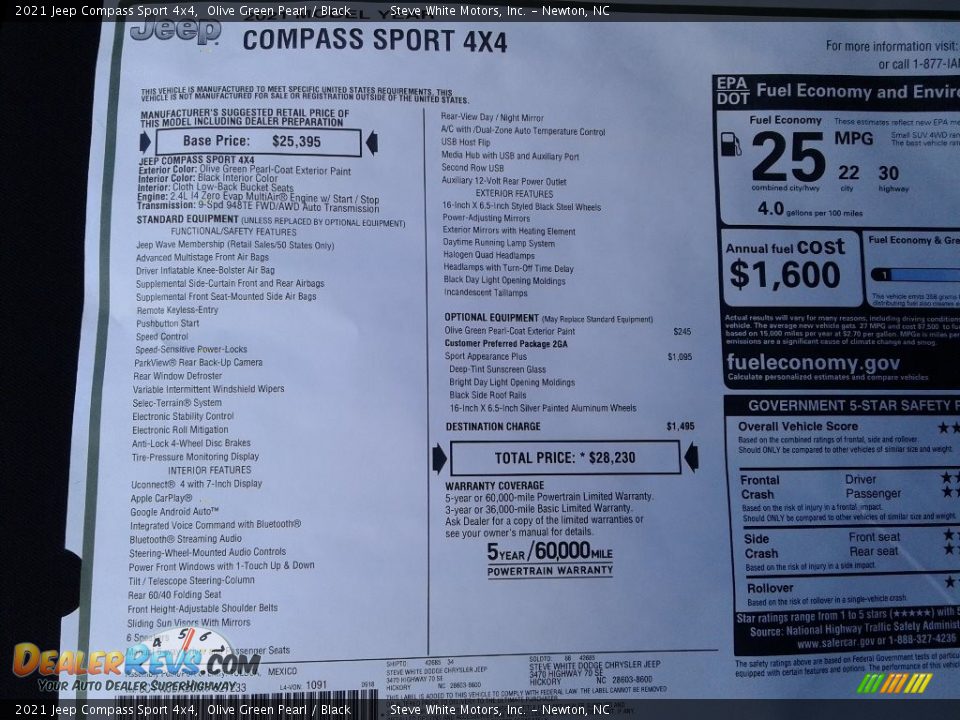 2021 Jeep Compass Sport 4x4 Olive Green Pearl / Black Photo #26