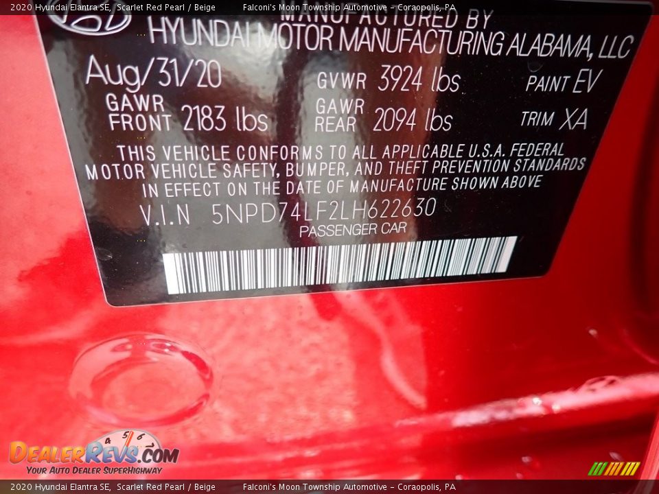 2020 Hyundai Elantra SE Scarlet Red Pearl / Beige Photo #12