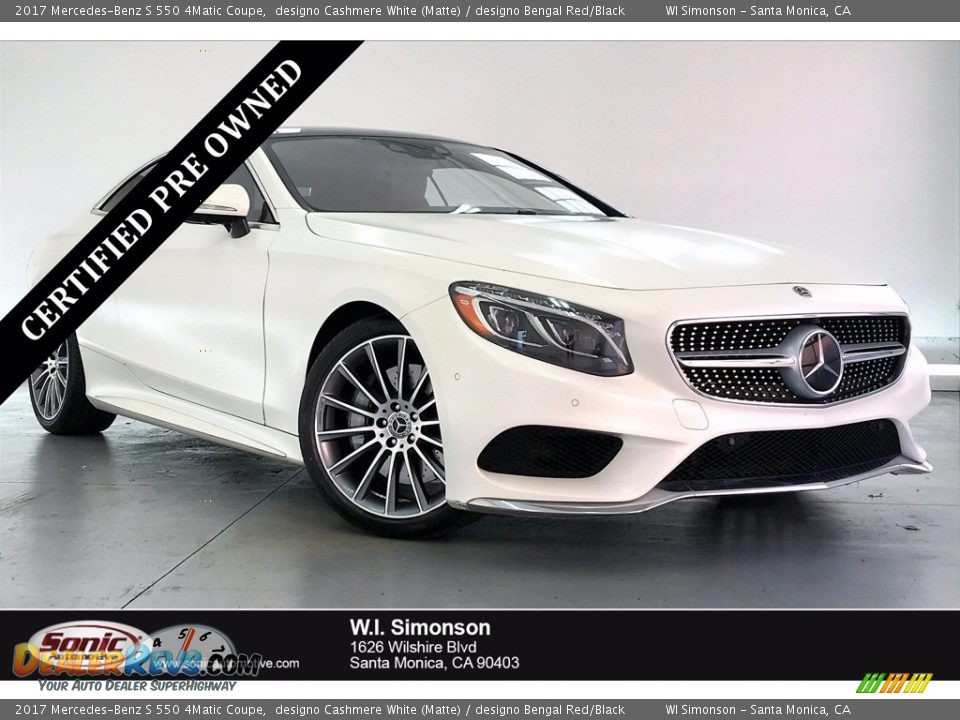 2017 Mercedes-Benz S 550 4Matic Coupe designo Cashmere White (Matte) / designo Bengal Red/Black Photo #1