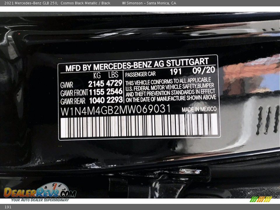 Mercedes-Benz Color Code 191 Cosmos Black Metallic