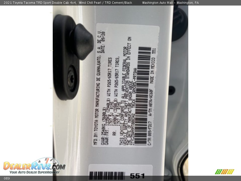 Toyota Color Code 089 Wind Chill Pearl